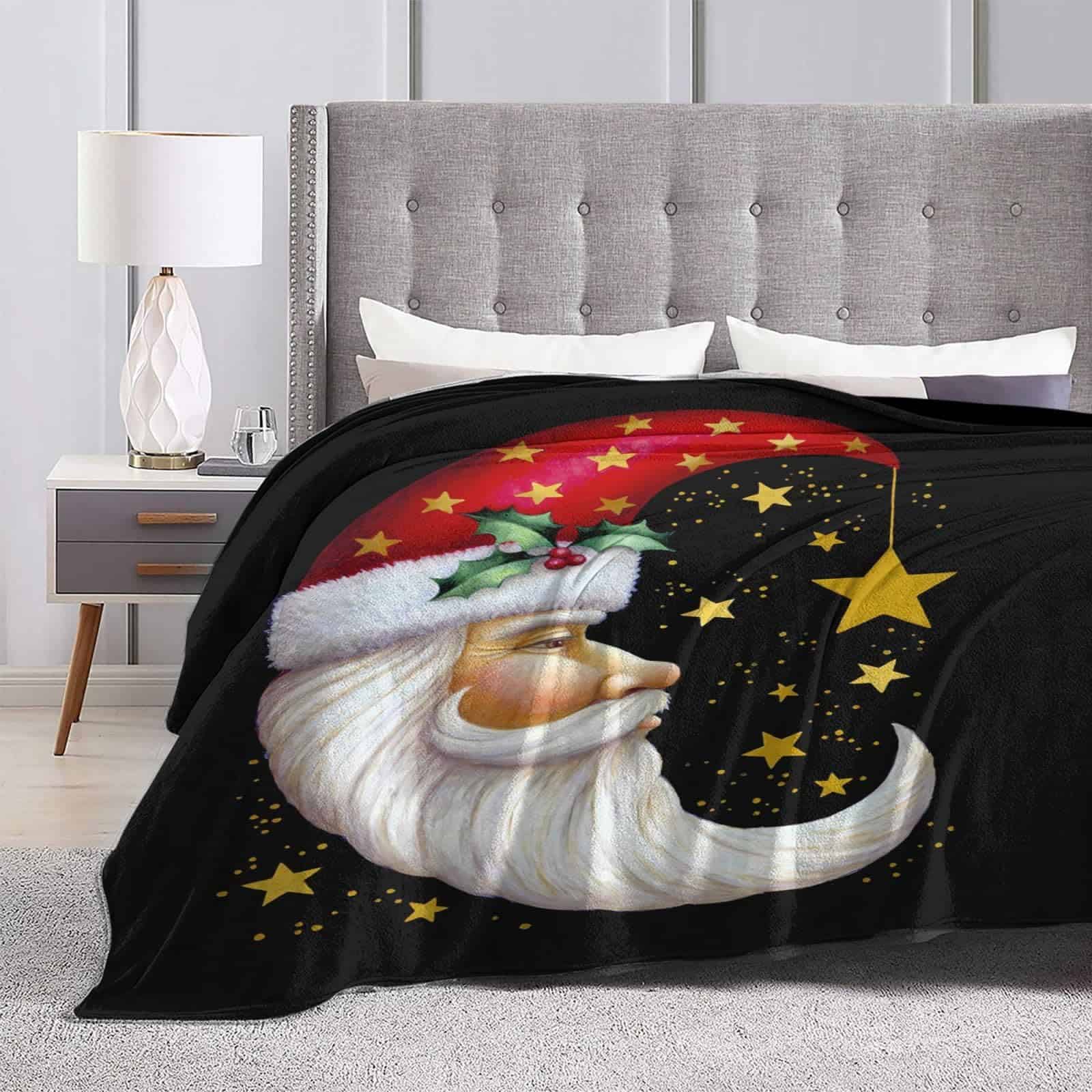 Manta de franela para Navidad Xmas Moon Santa Super Suave y - Imagen 7