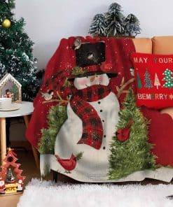 Manta de Navidad con Muñeco de Nieve y Bufanda de Franela