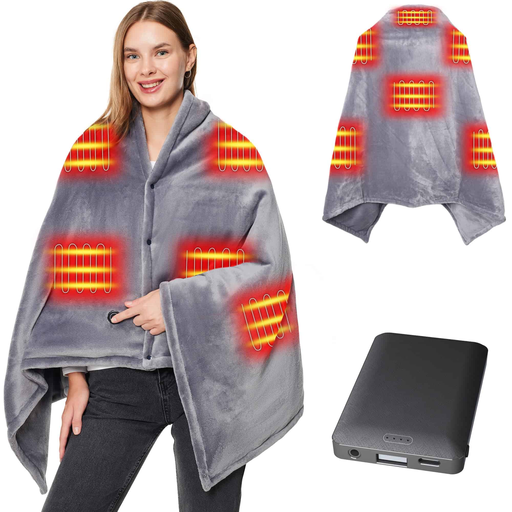 Manta Térmica KSFJZF con Power Bank, 59" x 35" Suave y