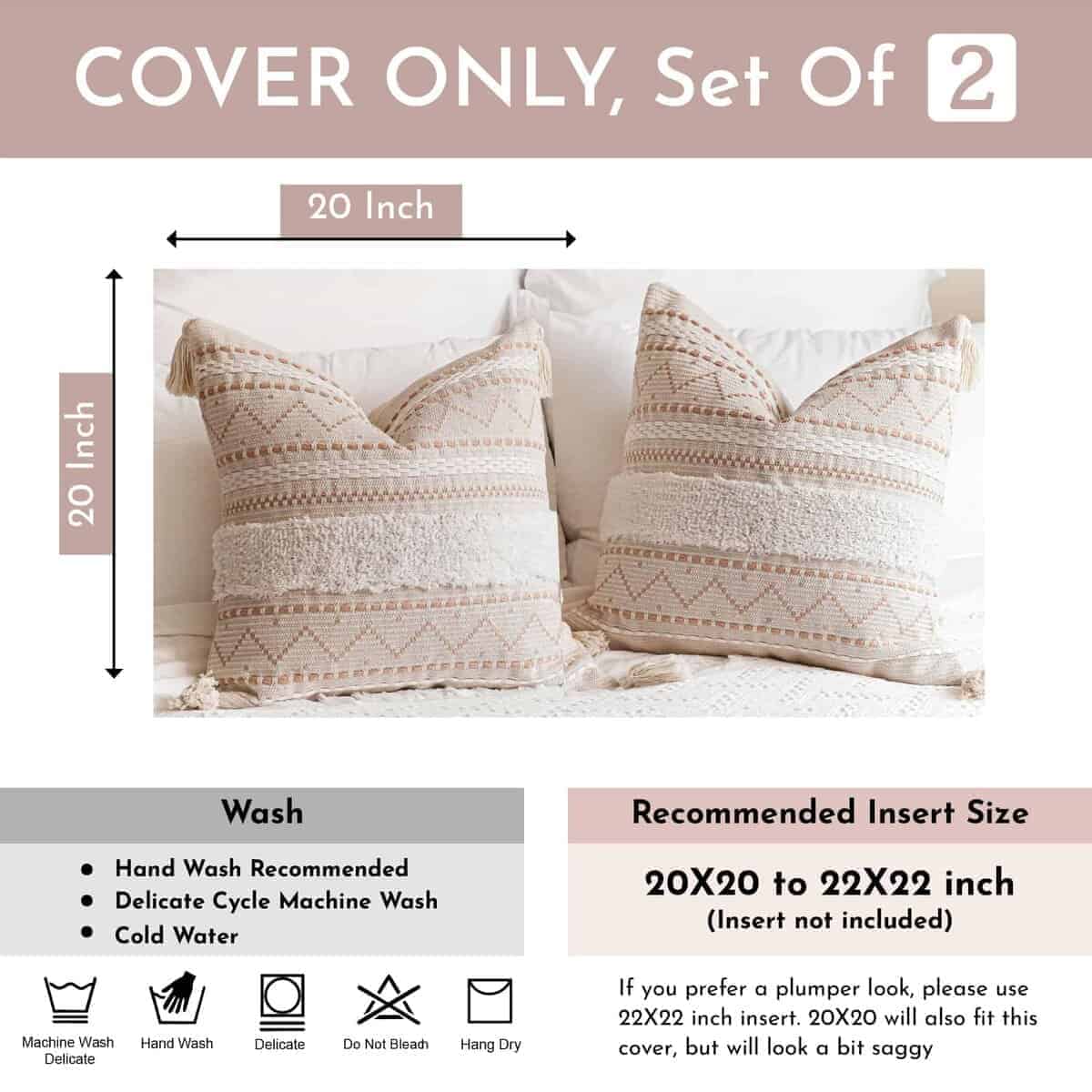 Funda de Almohada Decorativa BlissBlush 20x20 Combo Set de - Imagen 5