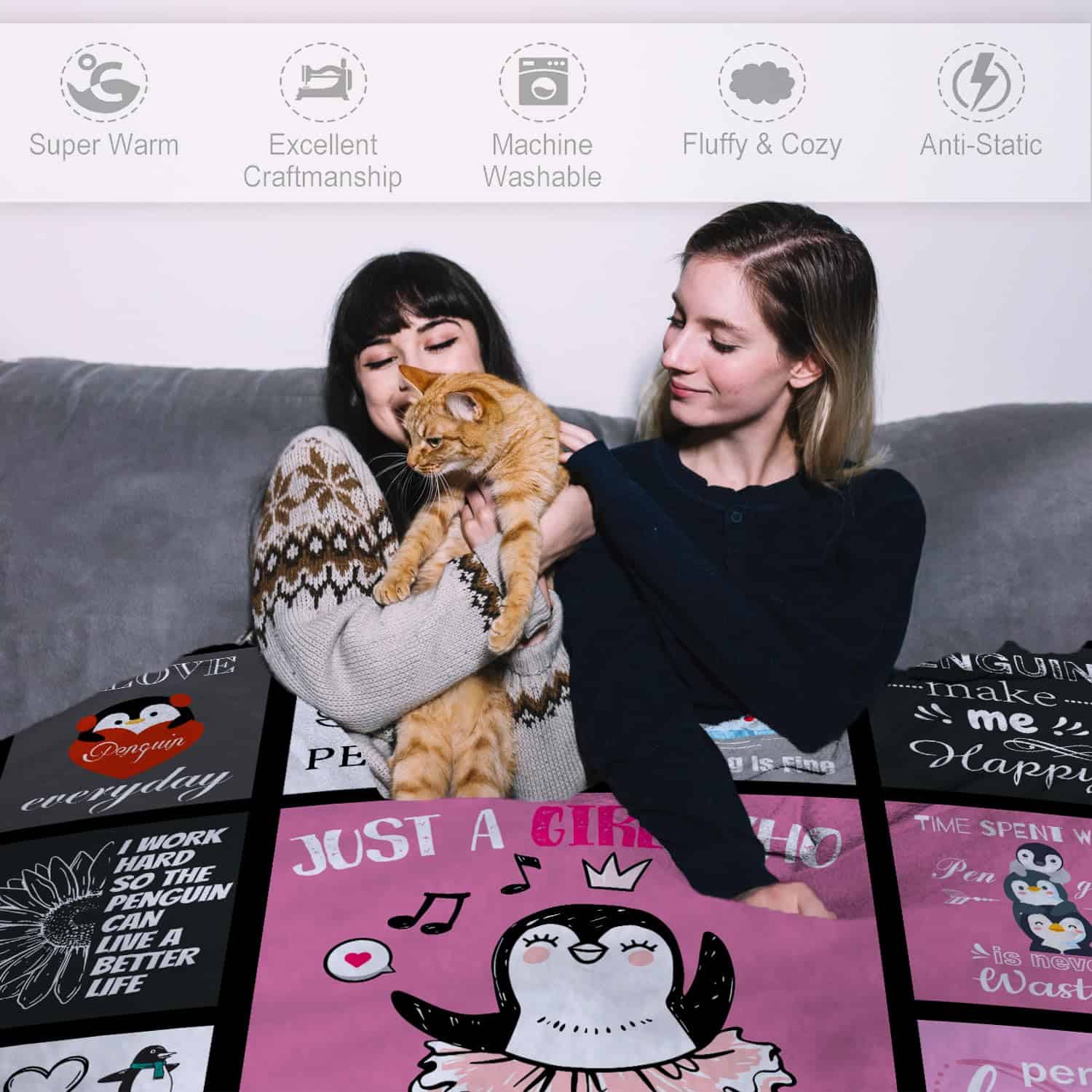 Manta de pingüino regalos para niñas mujeres suave cálida - Imagen 6