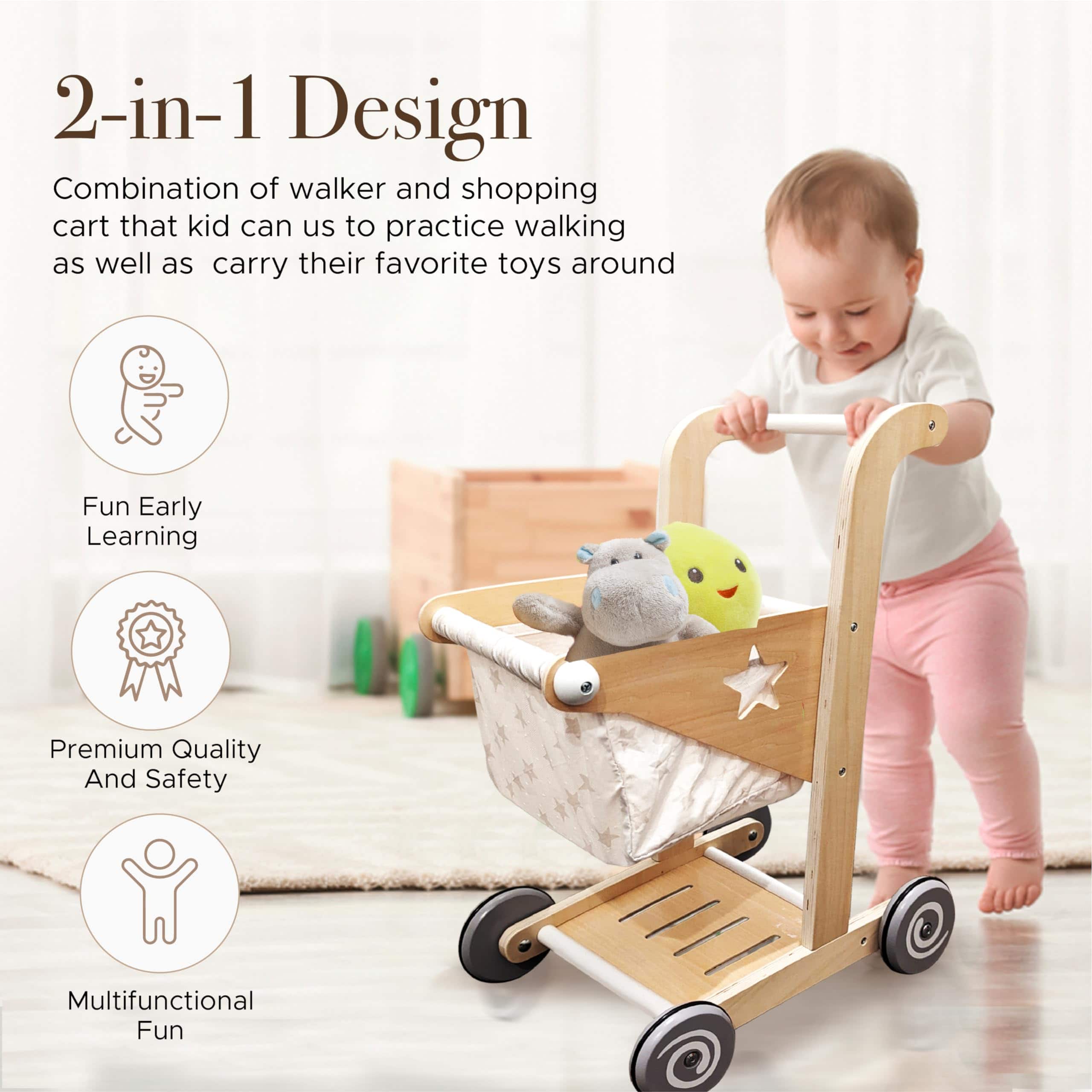 Carrito de Compras y Cochecito de Muñecas de madera 2 en 1 - Imagen 6