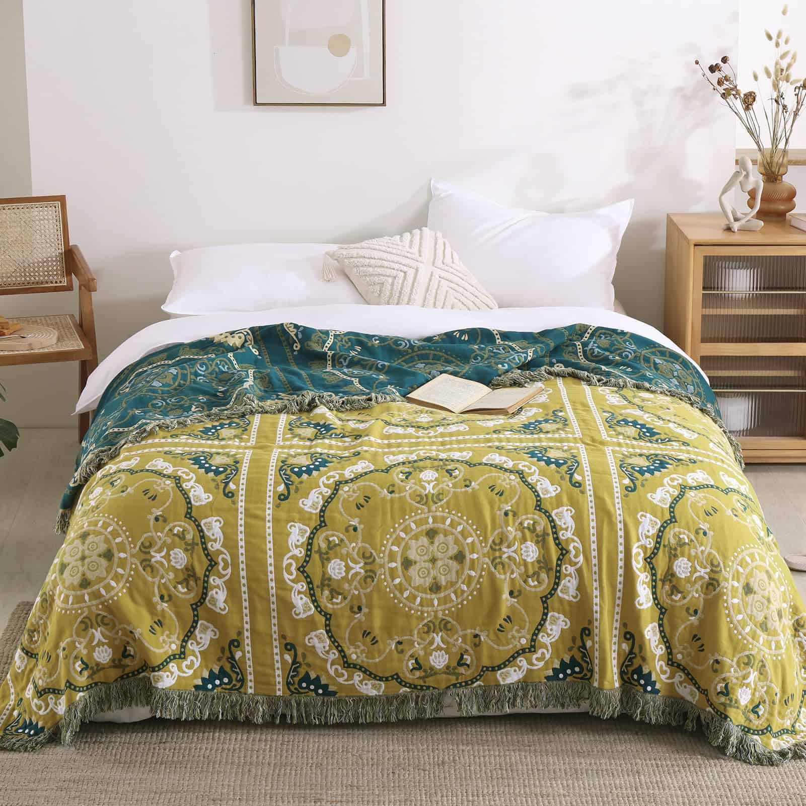 Manta SahSahCasa 100% algodón tamaño Queen, 90"�98" Manta - Imagen 4