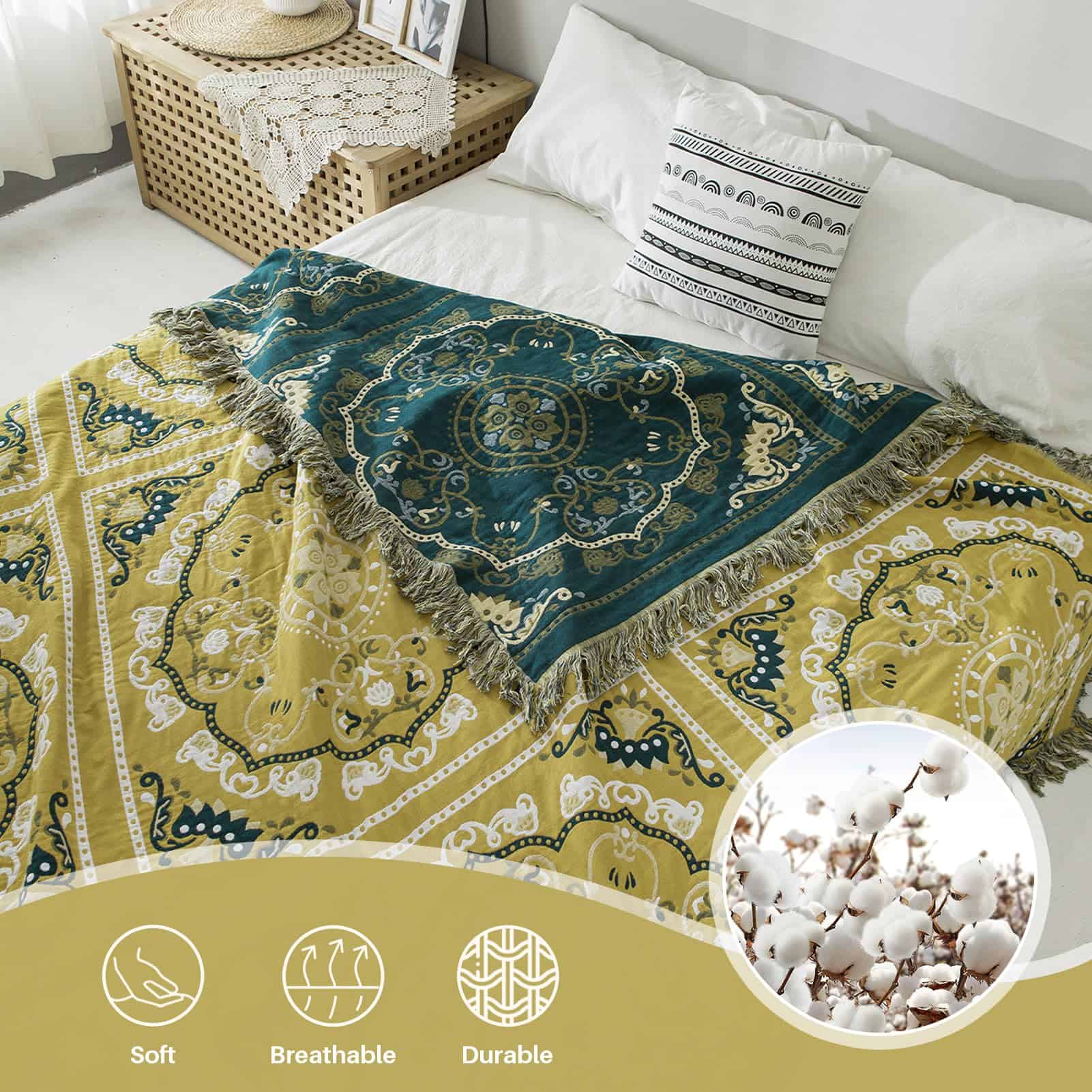 Manta SahSahCasa 100% algodón tamaño Queen, 90"�98" Manta - Imagen 7