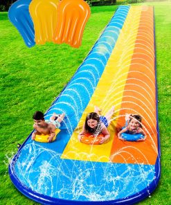 Sloosh 22.5ft Triple Water Slide y 3 Body Boards, Tobogán