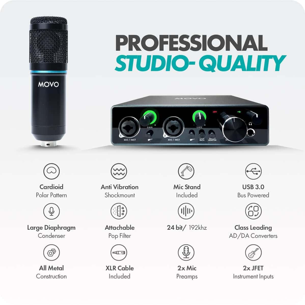 Kit de micrófono de condensador cardioide universal Movo - Imagen 5