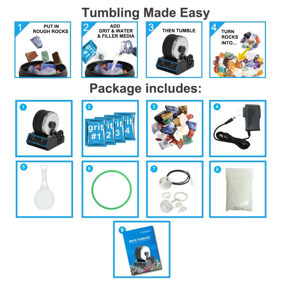 Kit de Pulido de Rocas Profesional de 3.1LB con 10 Correas, - Imagen 5