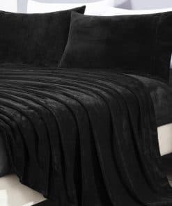 Juego de sábanas de franela extra suave -Negro