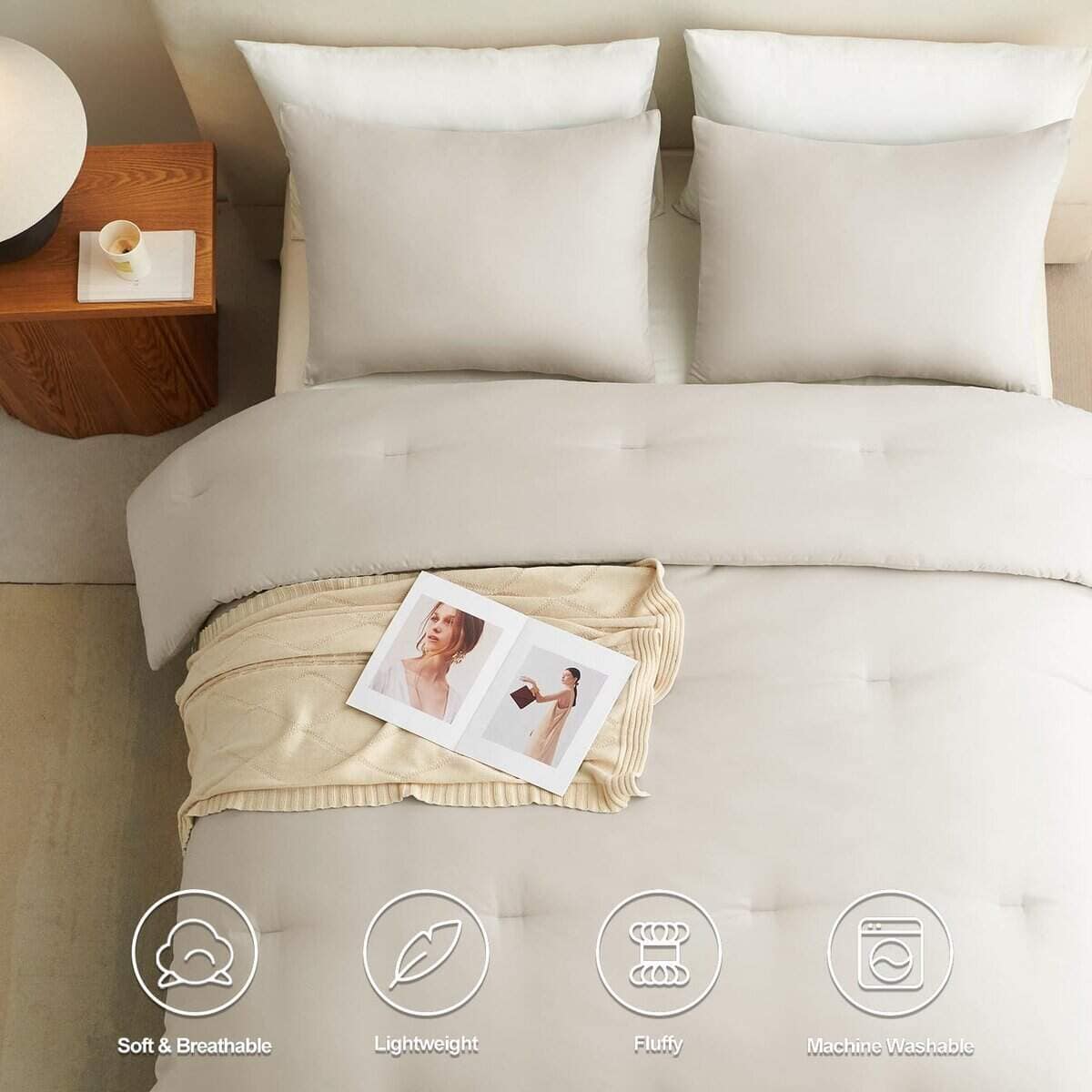 Juego de edredón CozyLux en color beige, tamaño Twin/Twin - Imagen 5