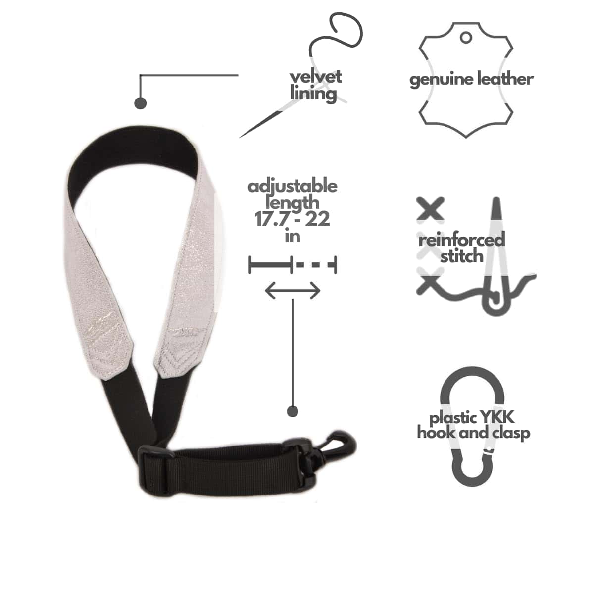 Correa de Cuero MG Leather Work para saxofón -se (Gris) - Imagen 3