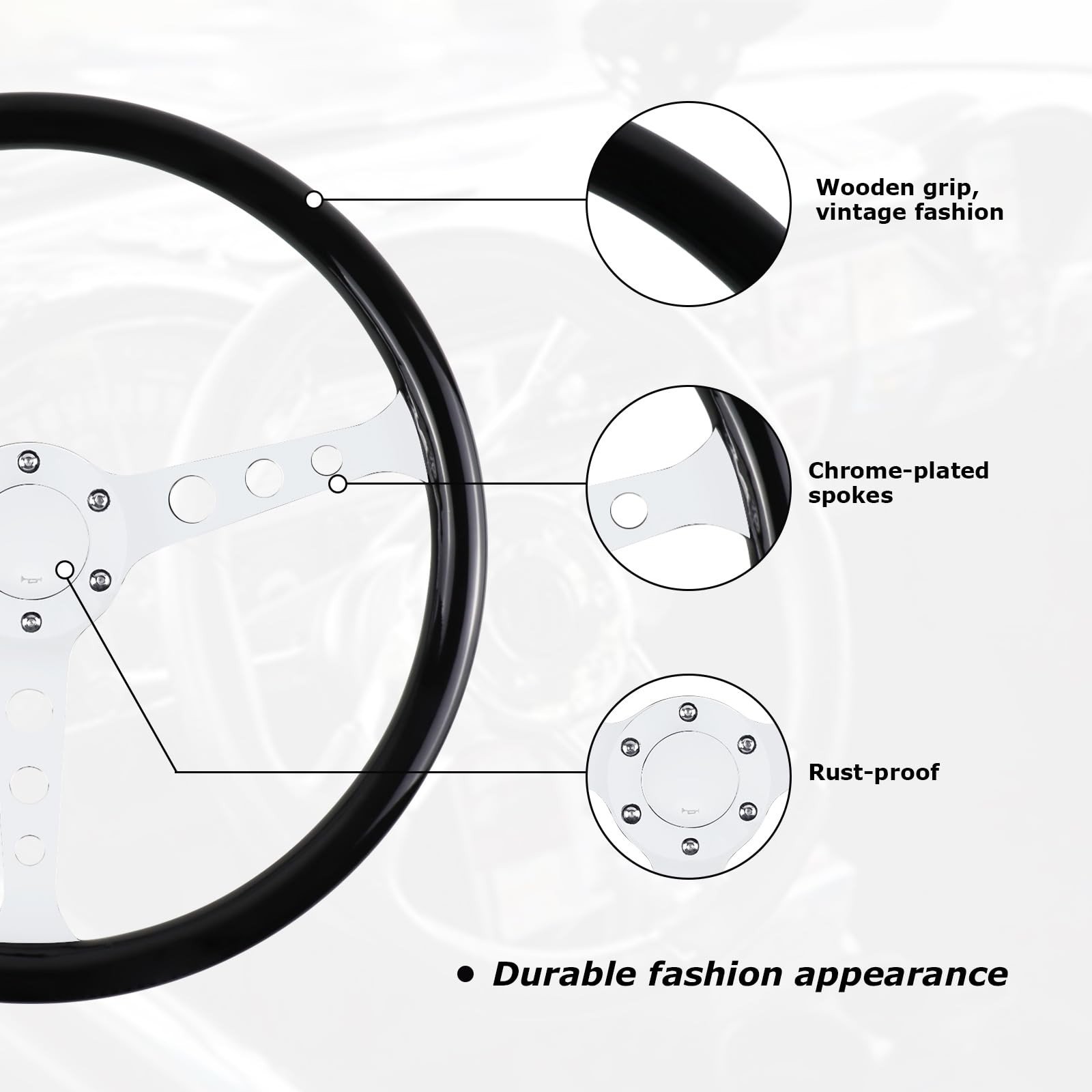 Volante de Carreras de Madera de 15" Estilo de Nostalgia - Imagen 4