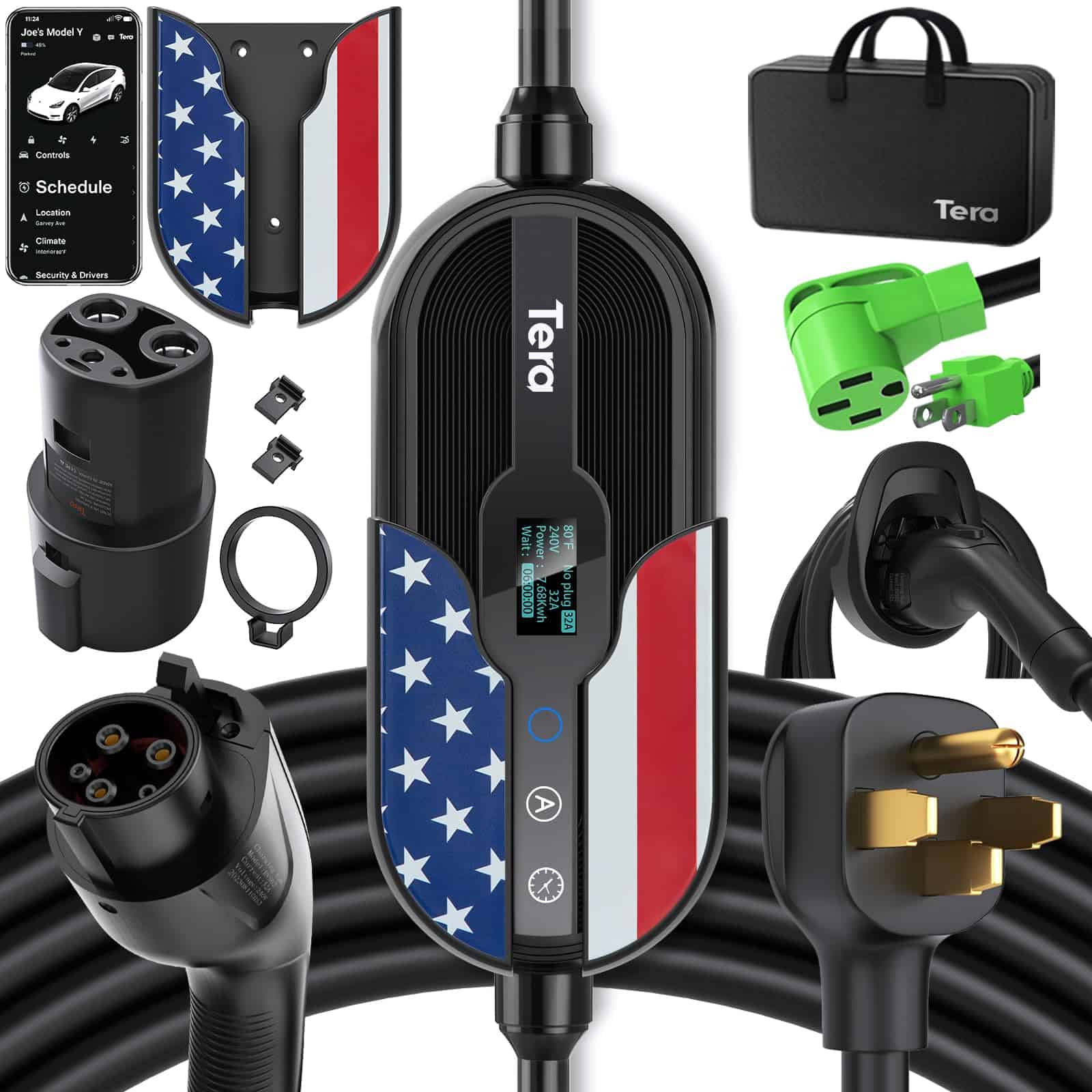 Cargador de vehículo eléctrico Tera para Tesla: Nivel 1 y 2
