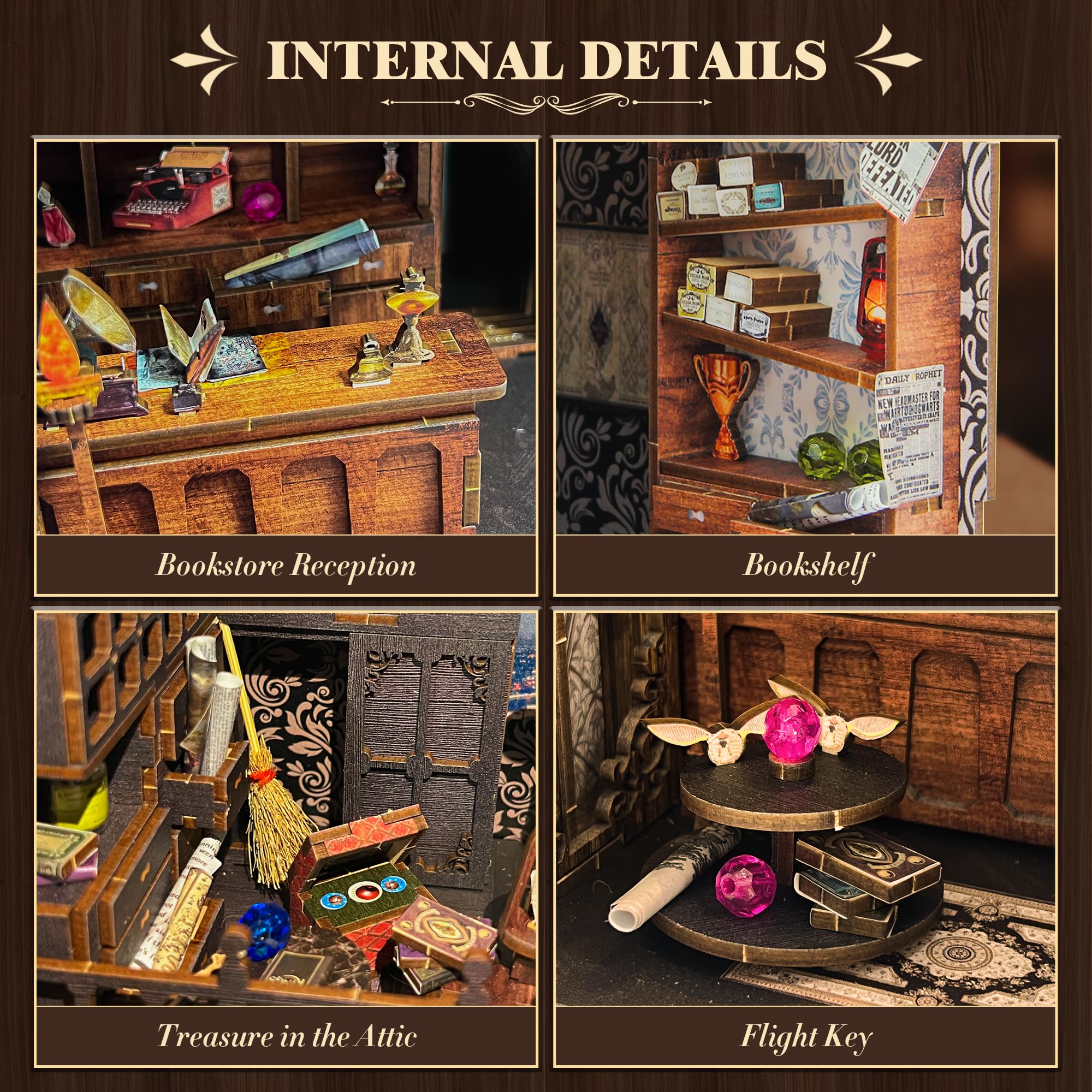 Kit de rincón de libro DIY, Rompecabezas de madera en 3D - Imagen 5