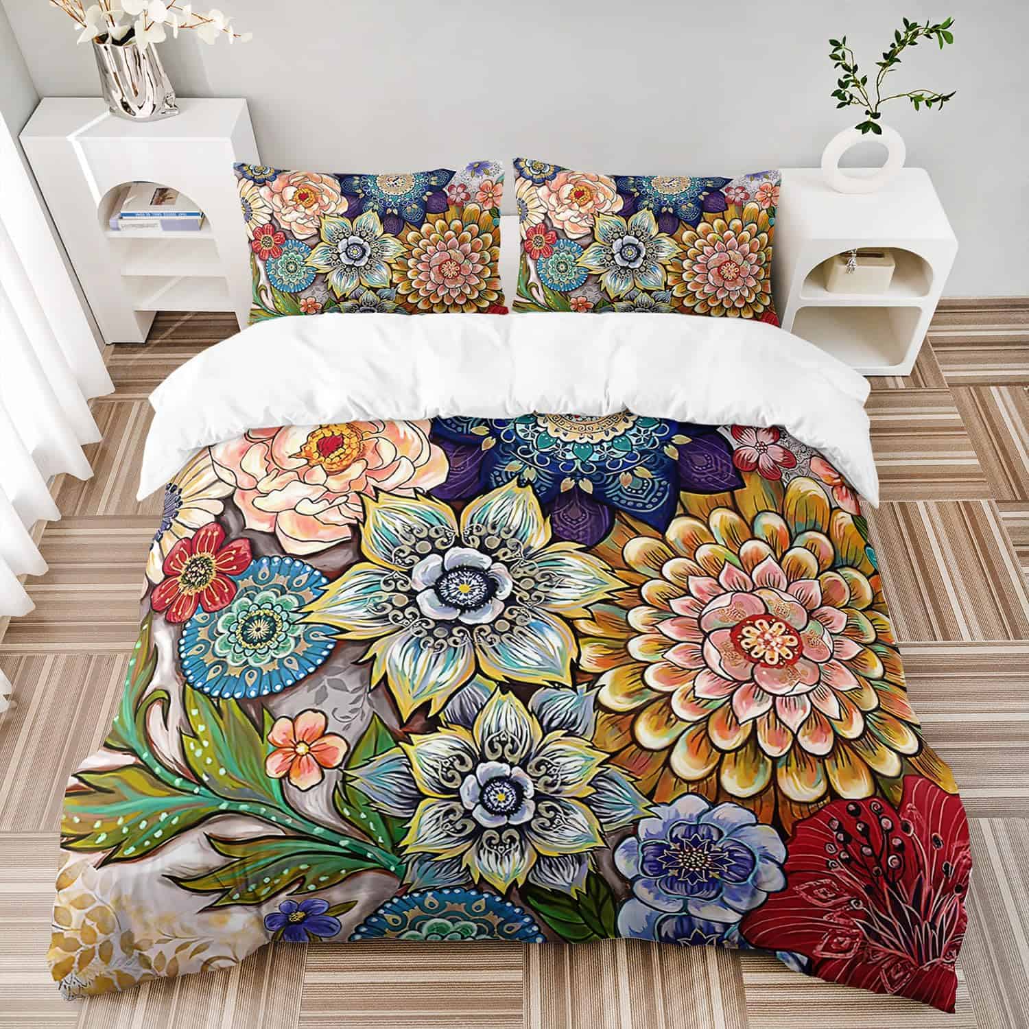 Juego de Funda Nórdica Boho Floral Tamaño Queen - Colorida