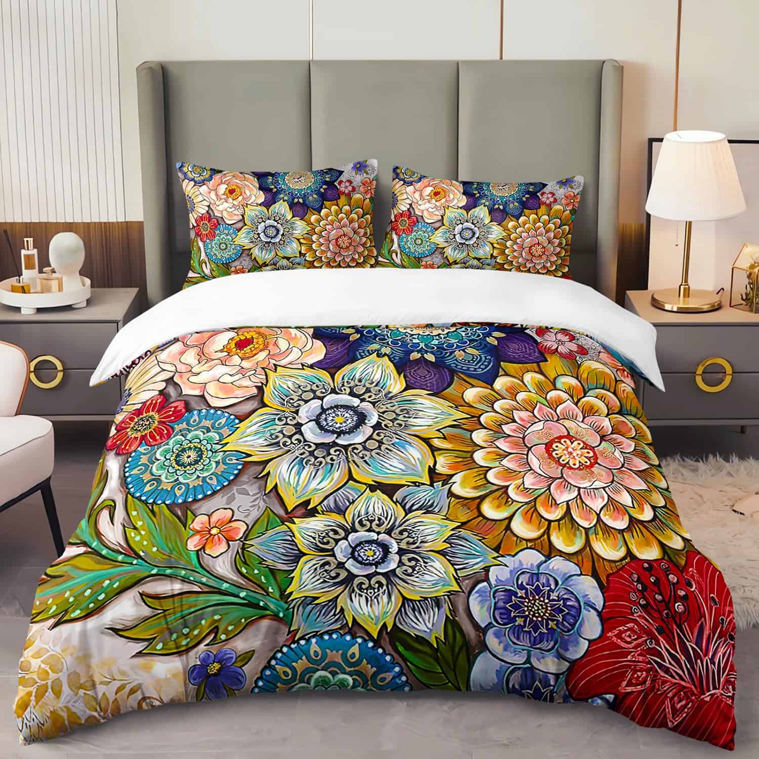 Juego de Funda Nórdica Boho Floral Tamaño Queen - Colorida - Imagen 4