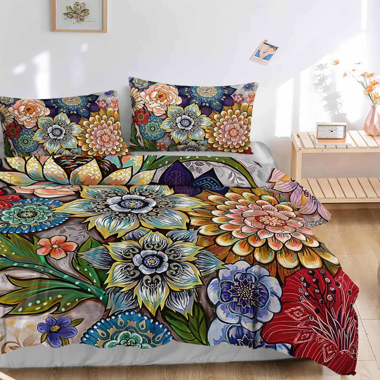 Juego de Funda Nórdica Boho Floral Tamaño Queen - Colorida - Imagen 3