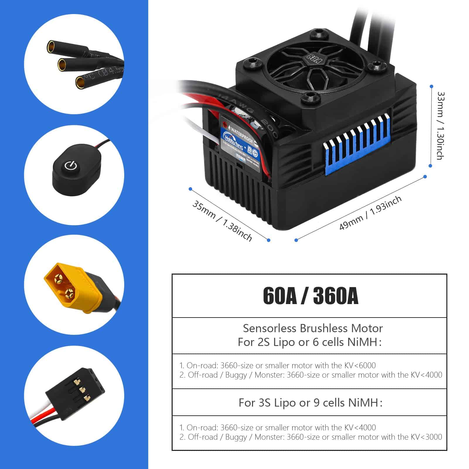 Motor sin escobillas Hobby Fans S3650 3500KV Impermeable - Imagen 4