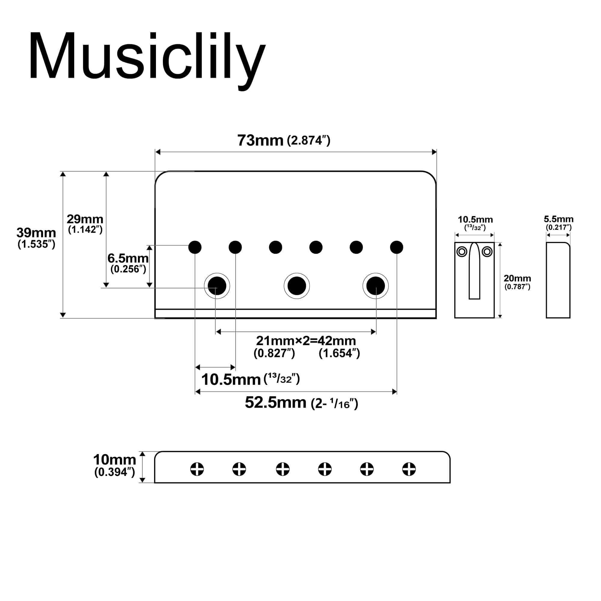 Puente Fijo de Guitarra Musiclily Ultra 52.5mm (2-1/16 - Imagen 3