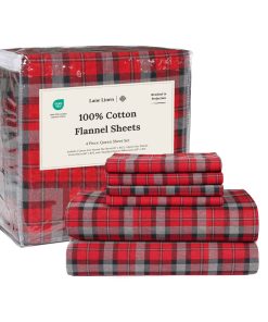 Juego de sábanas de franela de algodón LANE -Rojo a cuadros