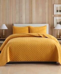 Juego de Edredón de Algodón King -Amarillo Patrón de Tejido