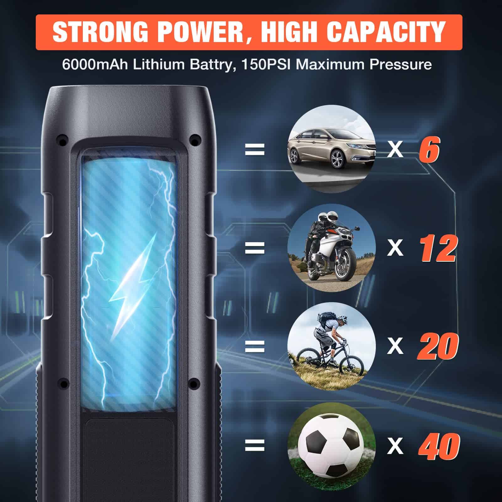 Inflador de neumáticos Compresor de aire -a, pelota - Imagen 3