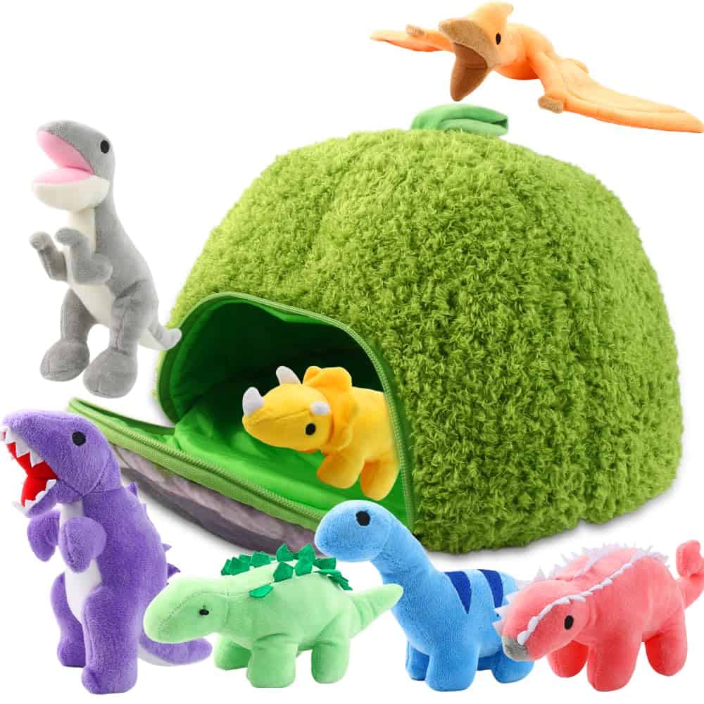 Set de Peluches de Dinosaurios Gran Cueva Verde con 7