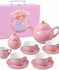 Juego de Té de Porcelana para Niñas - Rosa con Lunares