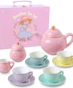 Set de té de porcelana para niñas - Pastel con lunares