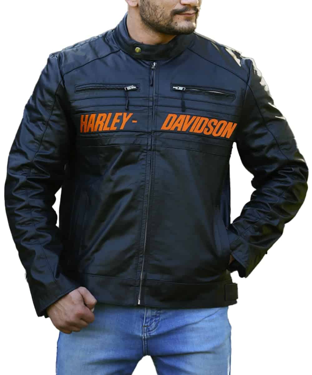 Chaqueta de Cuero Negra para Hombre TJVZ 100% Cuero Genuino