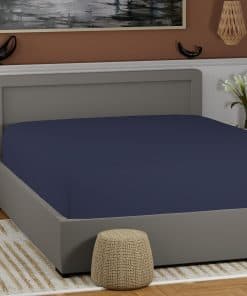 Sábana Ajustable Queen Size de Algodón 100% Azul Oscuro -
