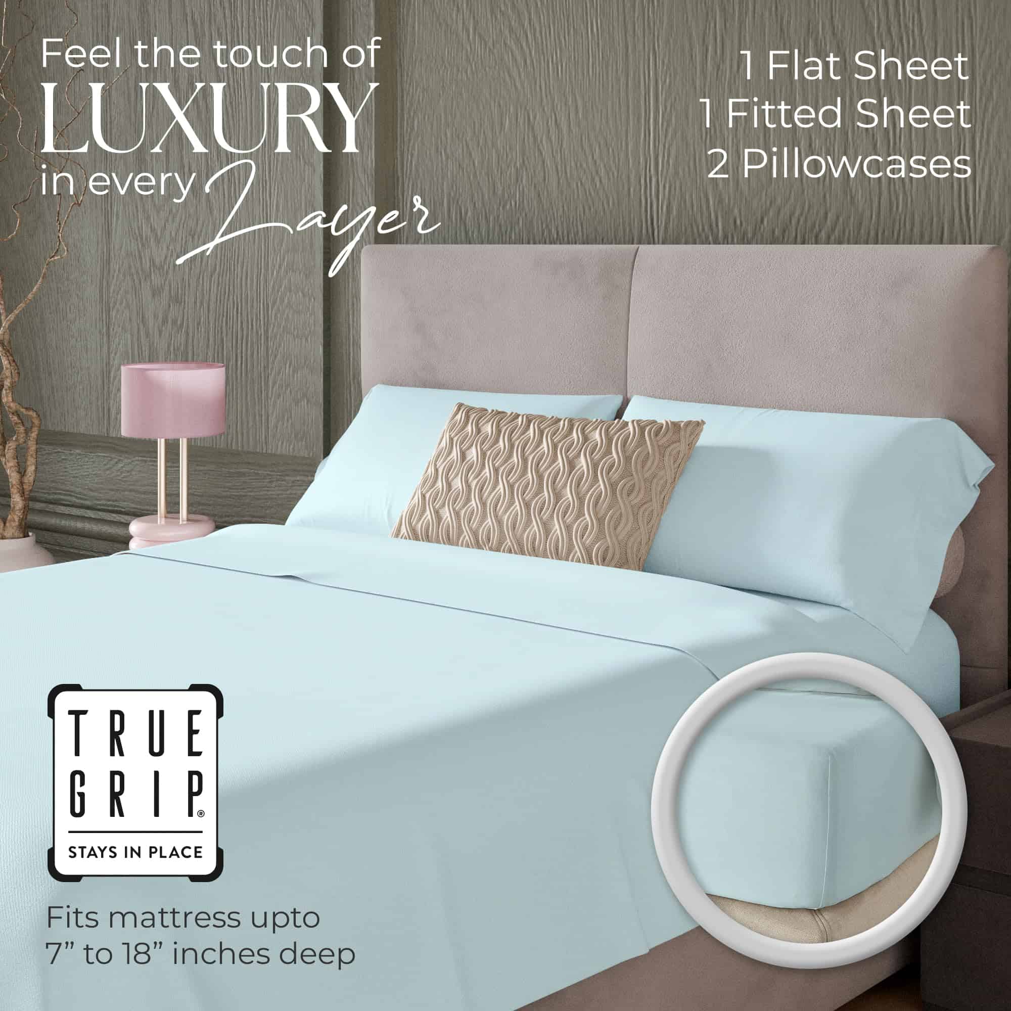 Juego de Sábanas SUPREME ELEGANCE de 600 -Azul Cielo - Imagen 3