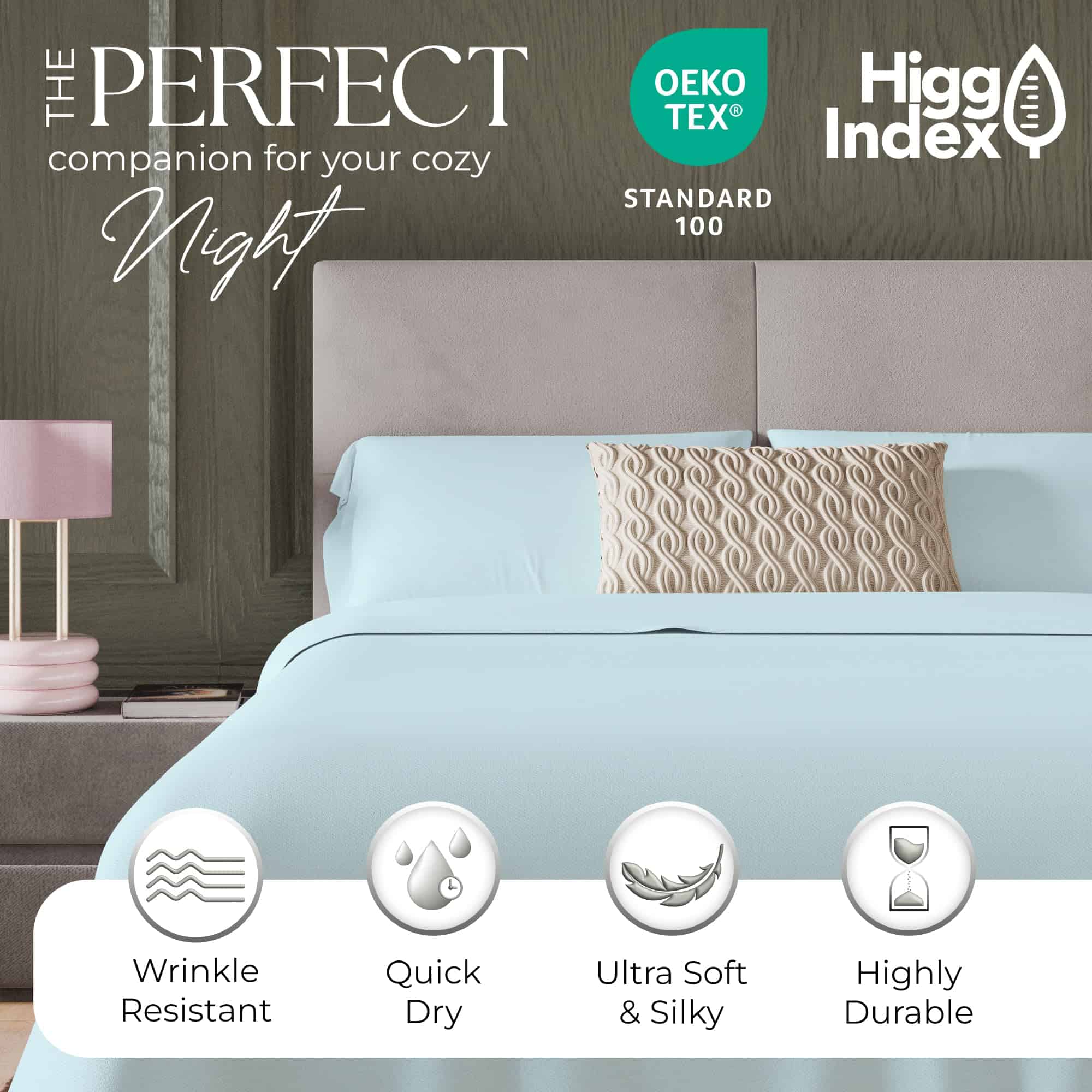 Juego de Sábanas SUPREME ELEGANCE de 600 -Azul Cielo - Imagen 4