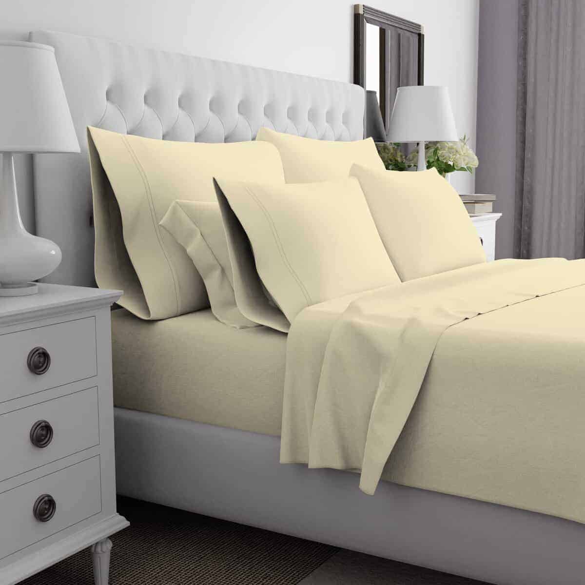 Juego de sábanas de algodón egipcio 100% Queen -Amarillo Cla