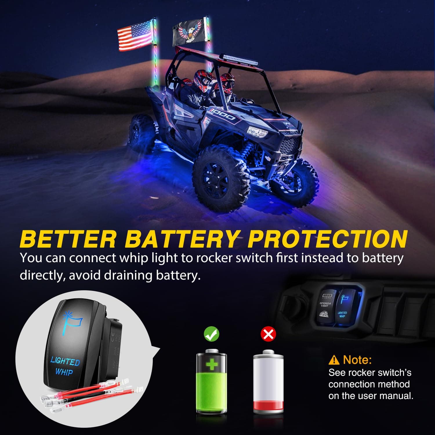 GOOACC 2PCS 5FT LED Whip Light Spiral RGB Chasing Whips con - Imagen 5