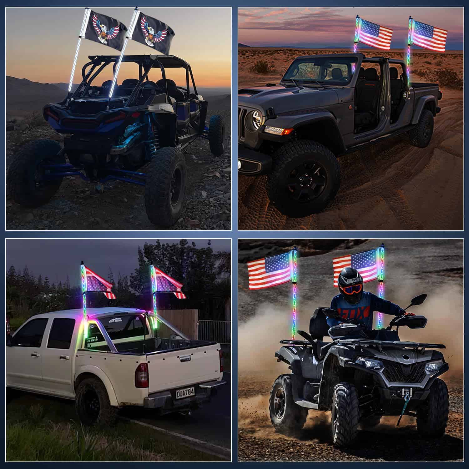 GOOACC 2PCS 5FT LED Whip Light Spiral RGB Chasing Whips con - Imagen 8