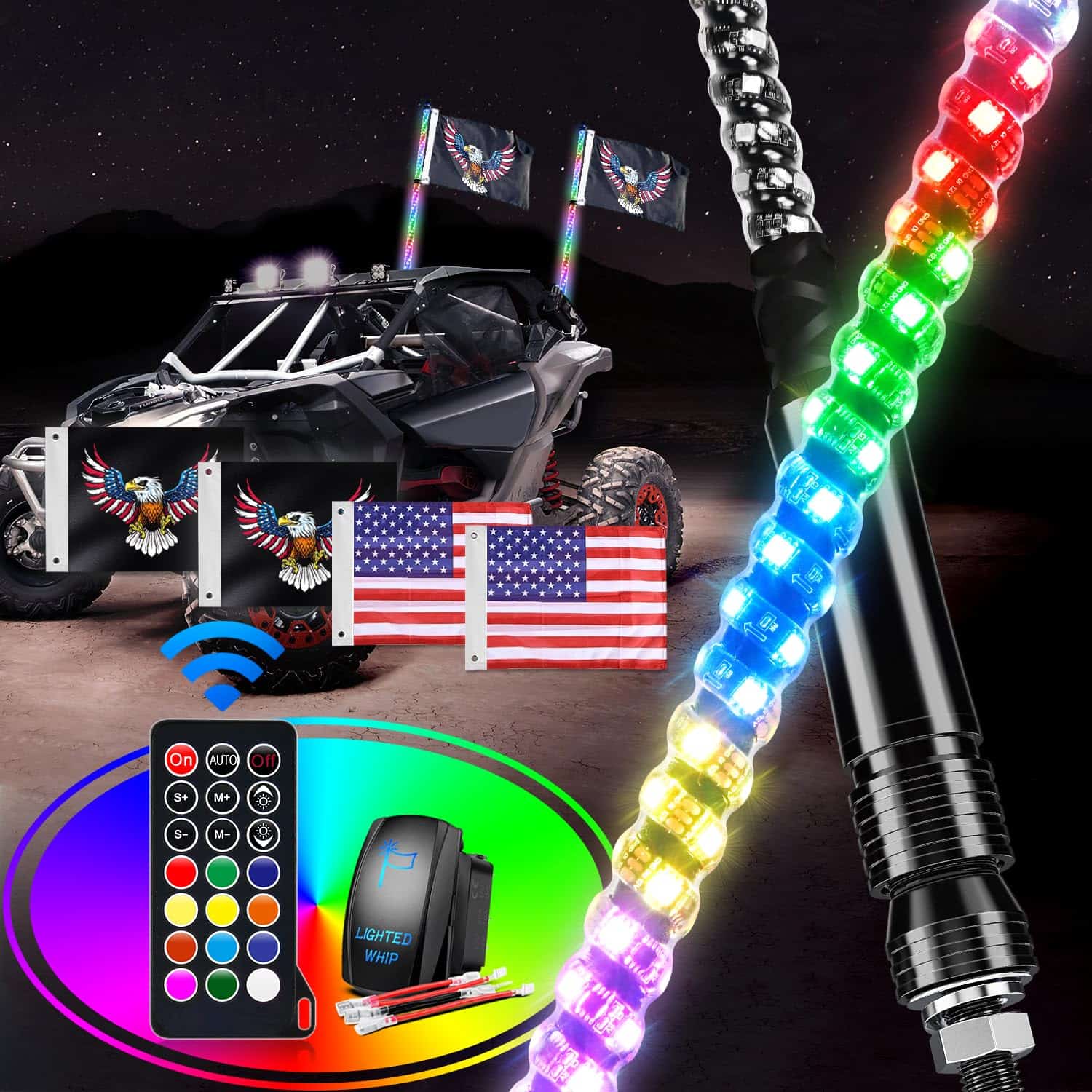 GOOACC 2PCS 4FT LED Whip Light Spiral RGB Chasing Whips con