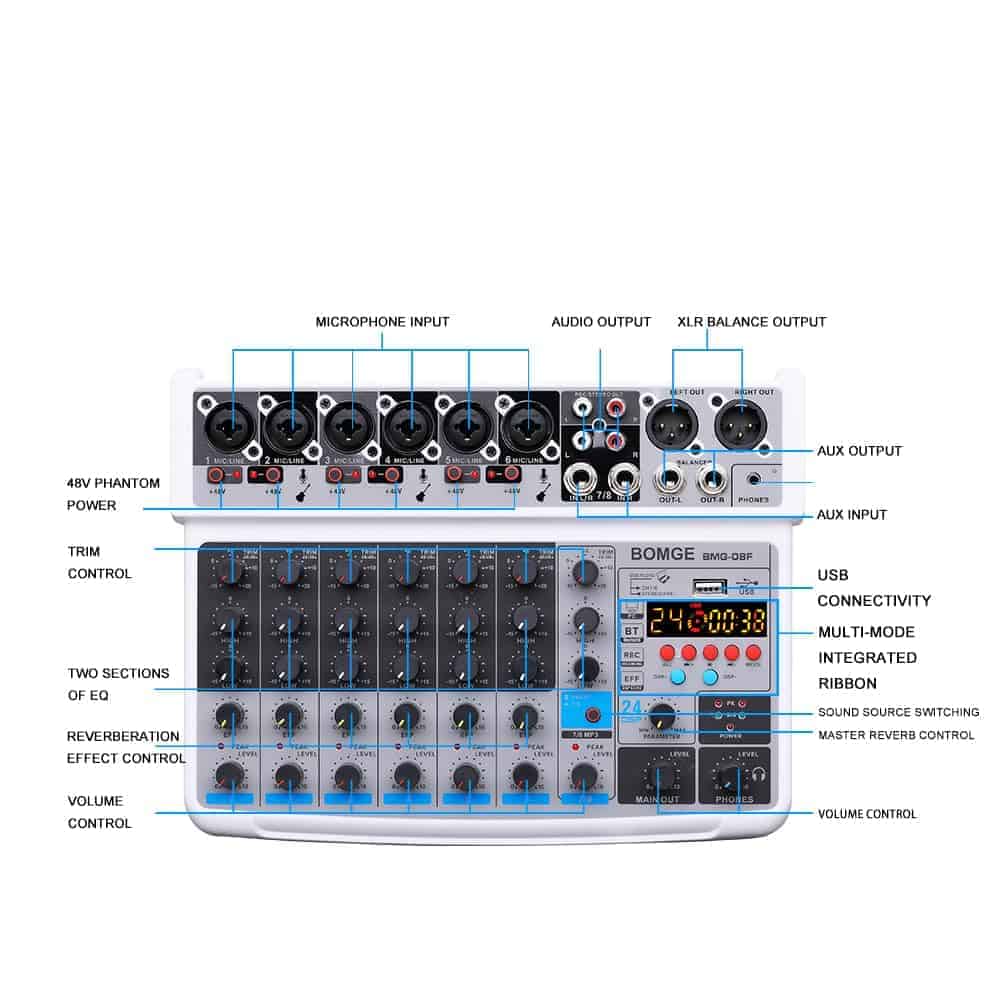 Mezclador de audio de 8 canales BOMGE Line Mixer DC 5V con - Imagen 9