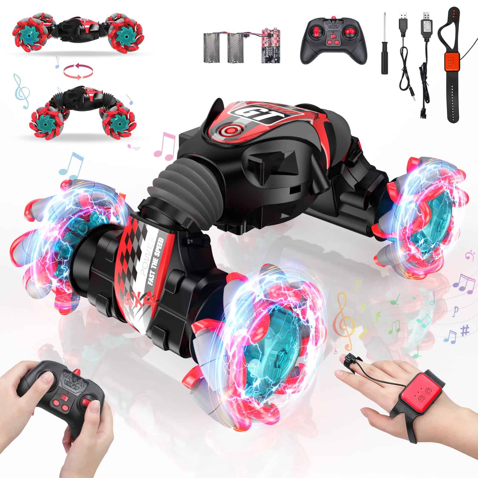 Coche de acrobacias RC con detección de gestos, música y