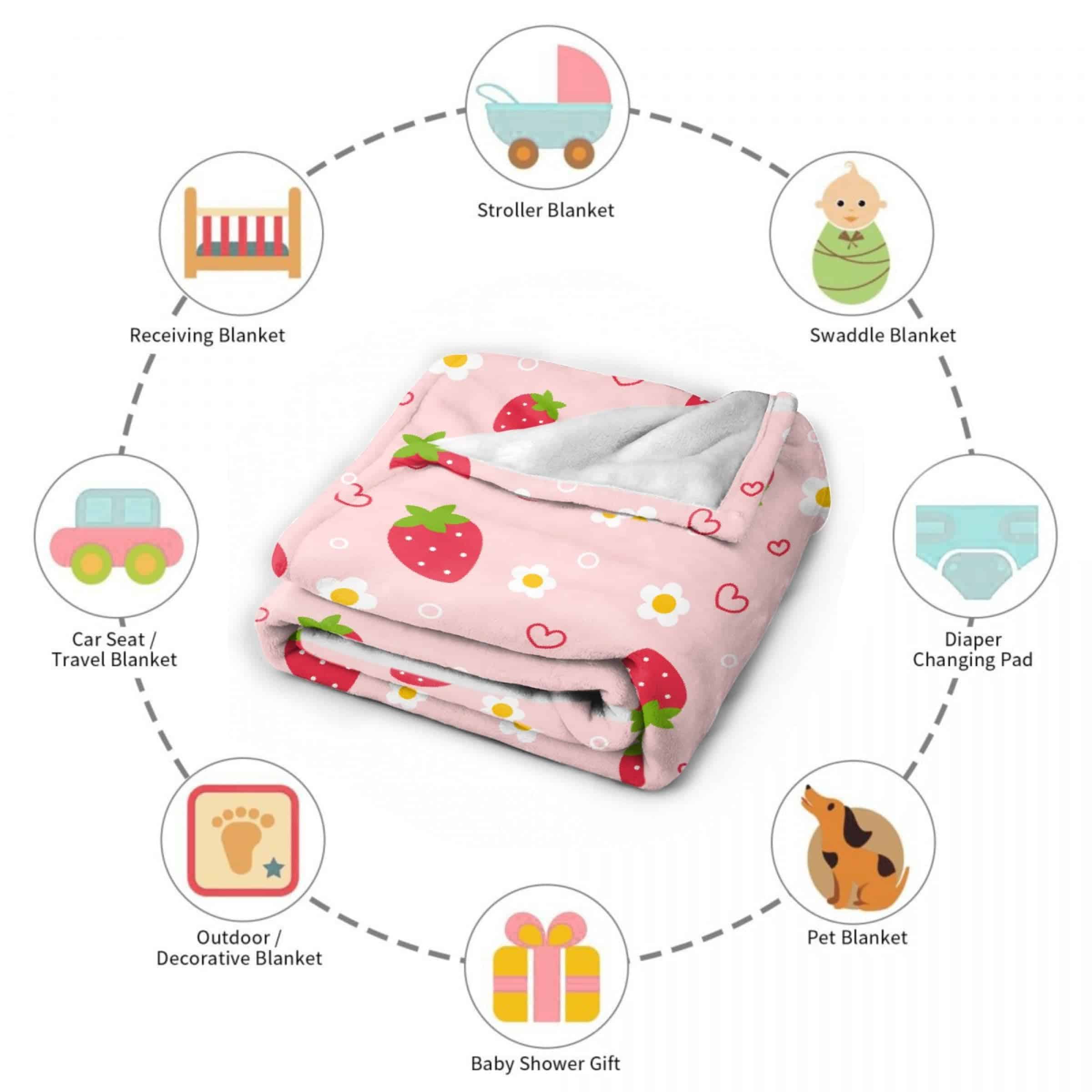 Manta de Fresas, Mantas de Fresas con Flores, Regalo para - Imagen 8