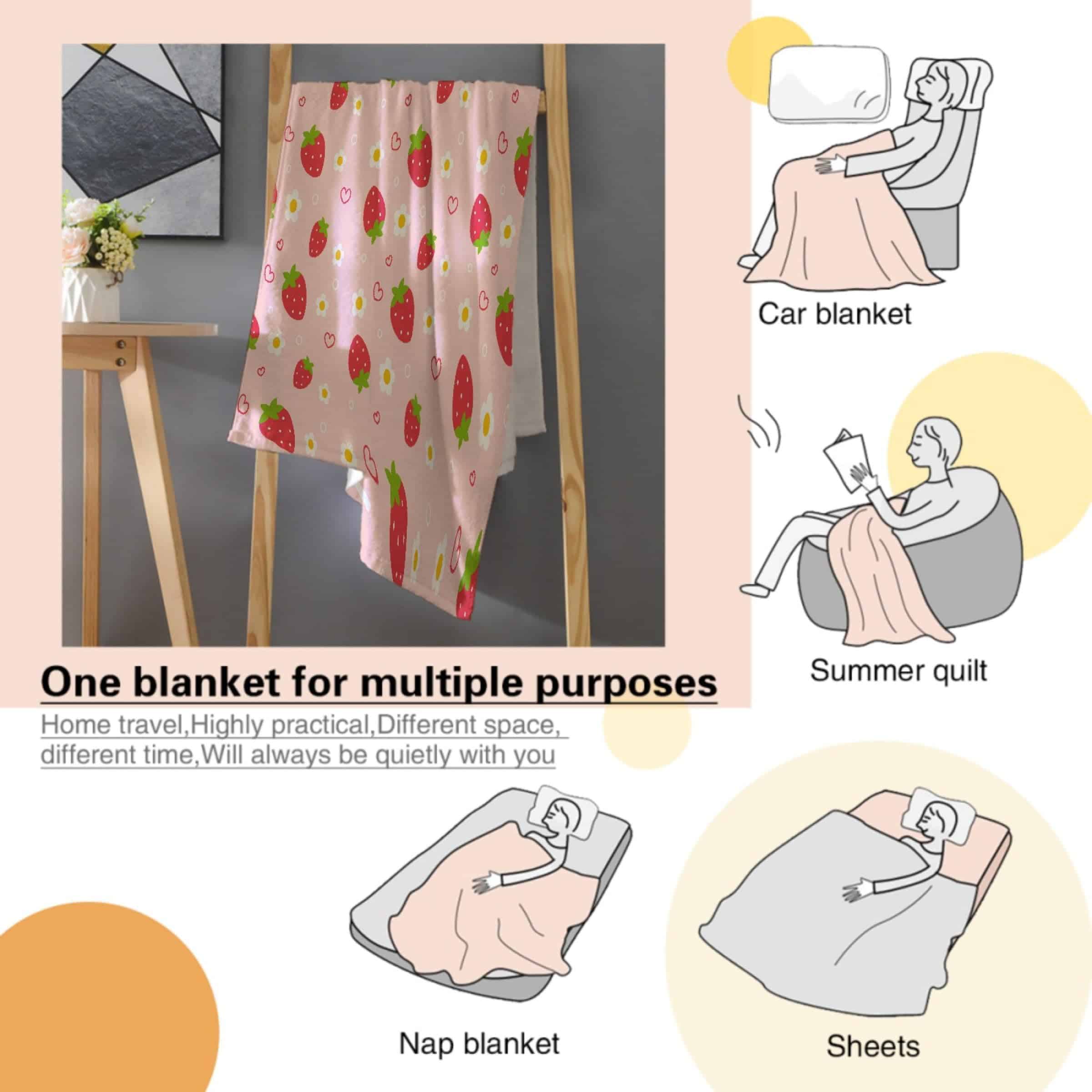 Manta de Fresas, Mantas de Fresas con Flores, Regalo para - Imagen 7