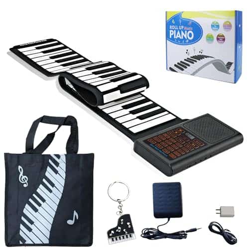 Piano Flexible de 61 Teclas con Pedales, Teclado Digital