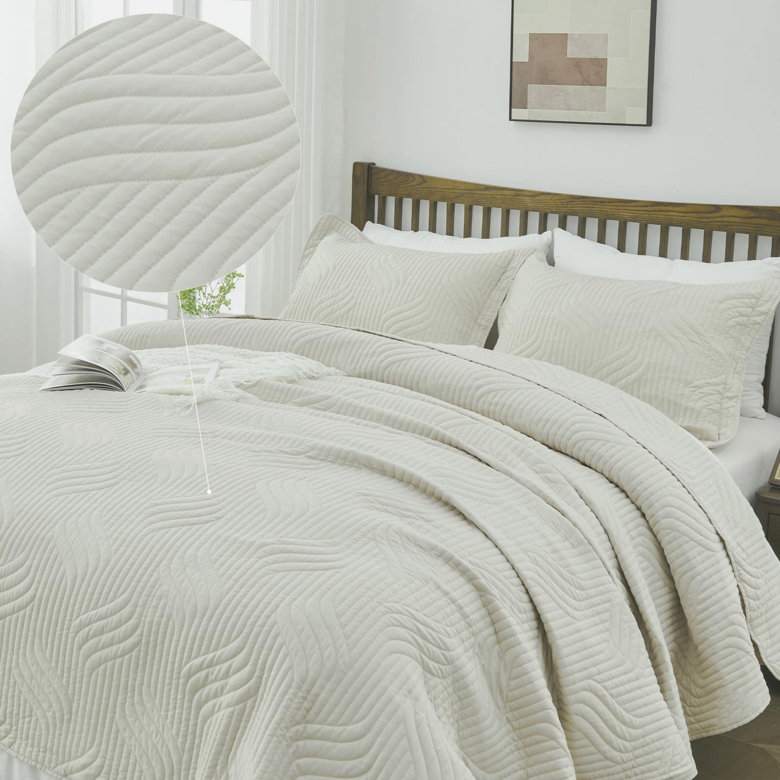 Edredón King SOElinens Beige Gris - Juego de edredón king