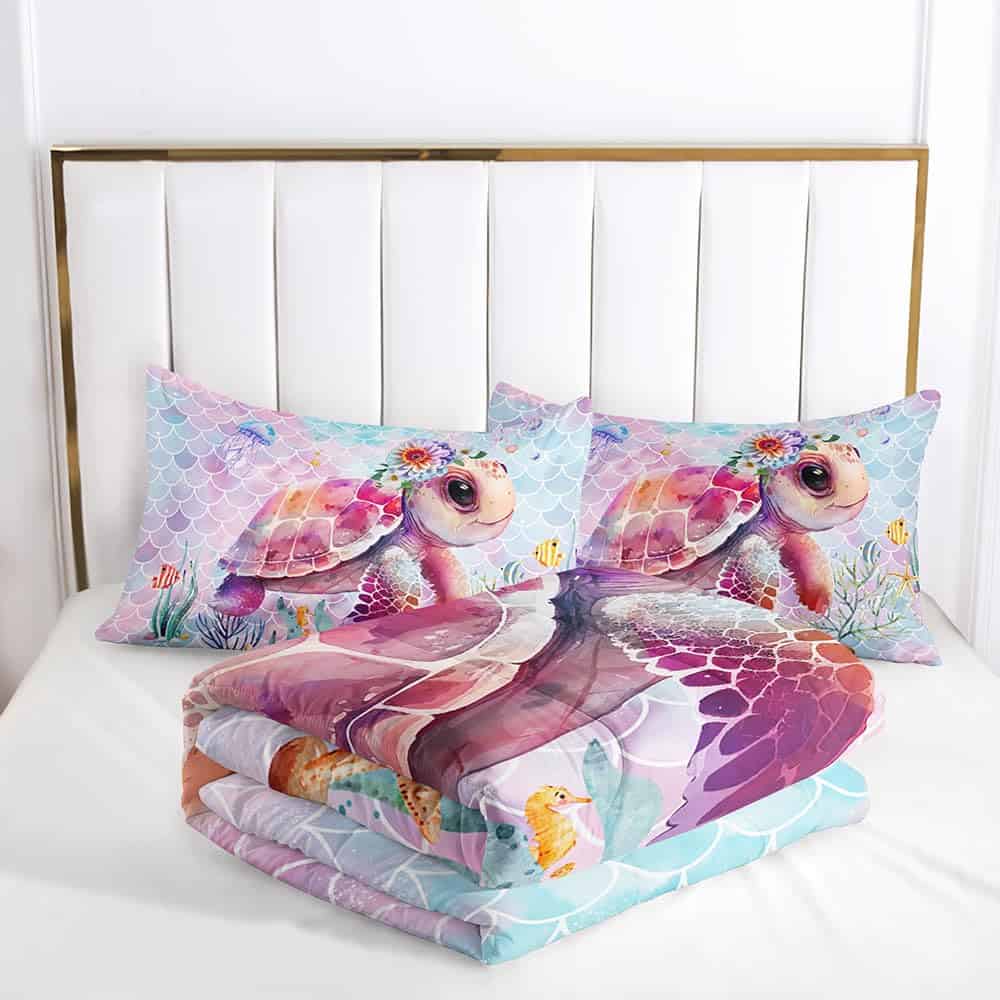 Set de Edredón de Tortuga Marina Floral Lindo para Niñas - Imagen 5