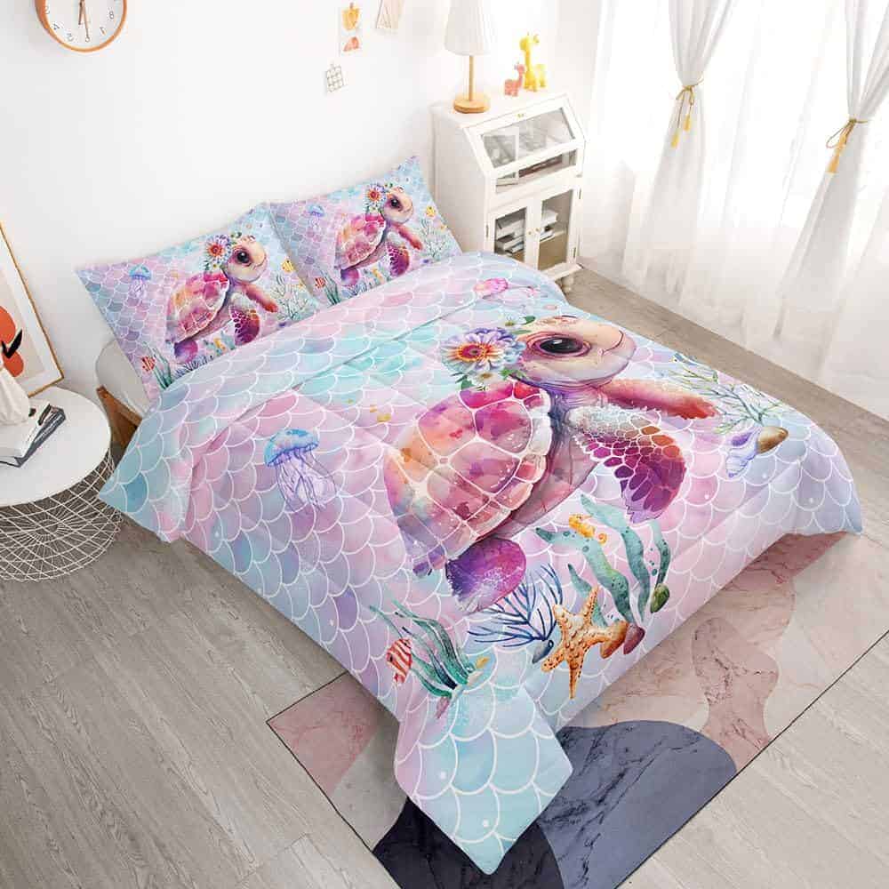 Set de Edredón de Tortuga Marina Floral Lindo para Niñas - Imagen 3