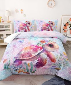 Conjunto de Edredón de Tortuga Marina Floral Linda para