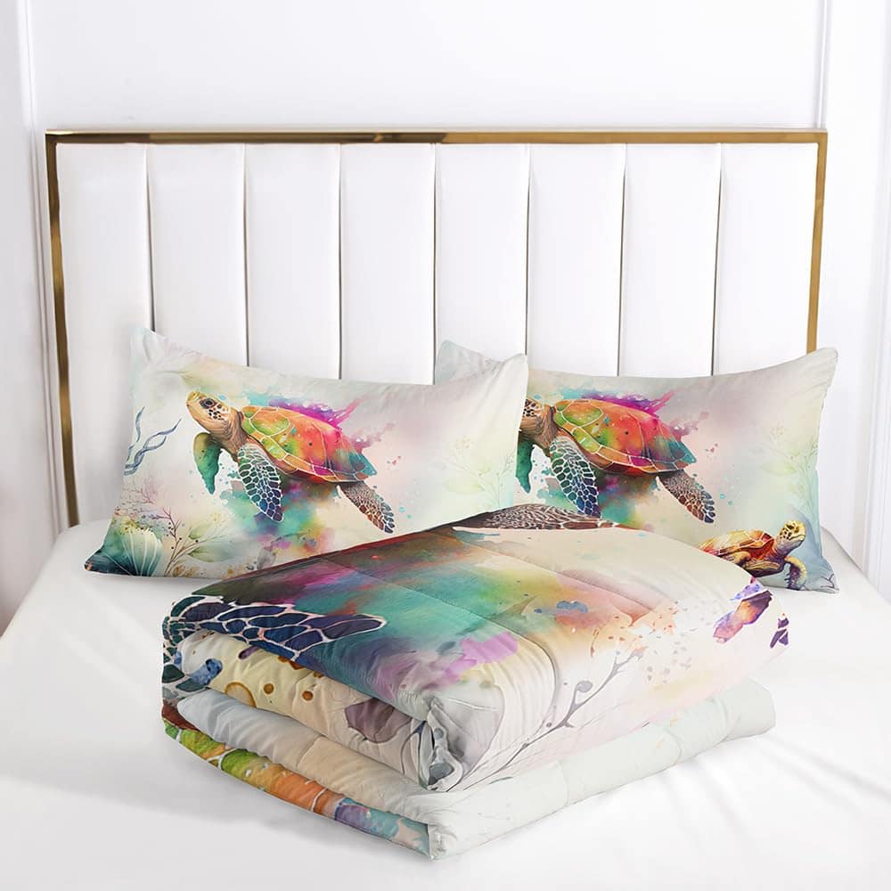 Suncloris Juego de Colcha de Tortuga Marina de Acuarela - Imagen 5