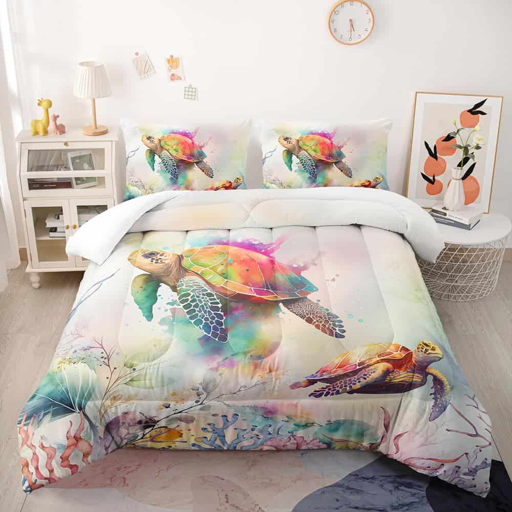 Suncloris Juego de Colcha de Tortuga Marina de Acuarela