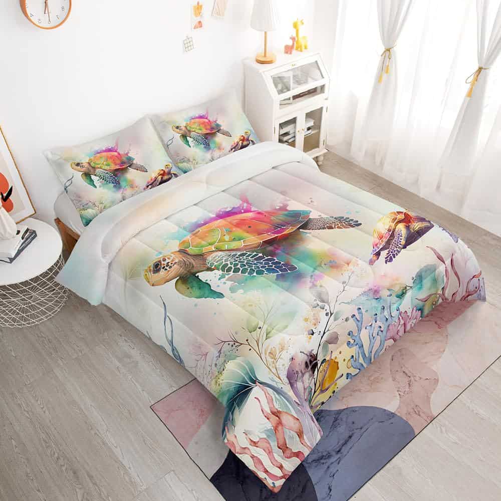 Suncloris Juego de Colcha de Tortuga Marina de Acuarela - Imagen 3