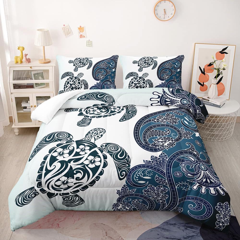 Juego de edredón Suncloris Mandala Sea Turtle para niñas,