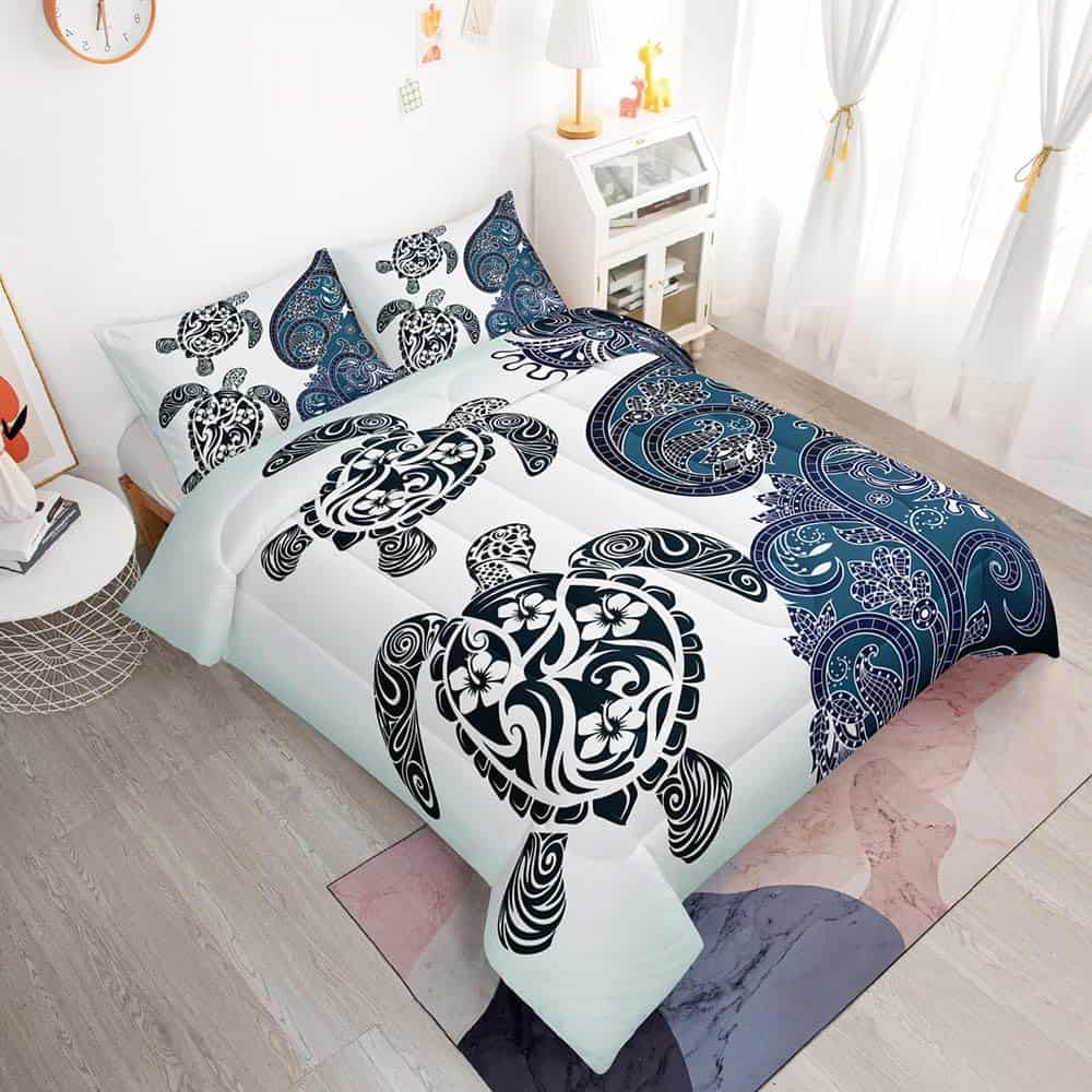 Juego de edredón Suncloris Mandala Sea Turtle para niñas, - Imagen 3